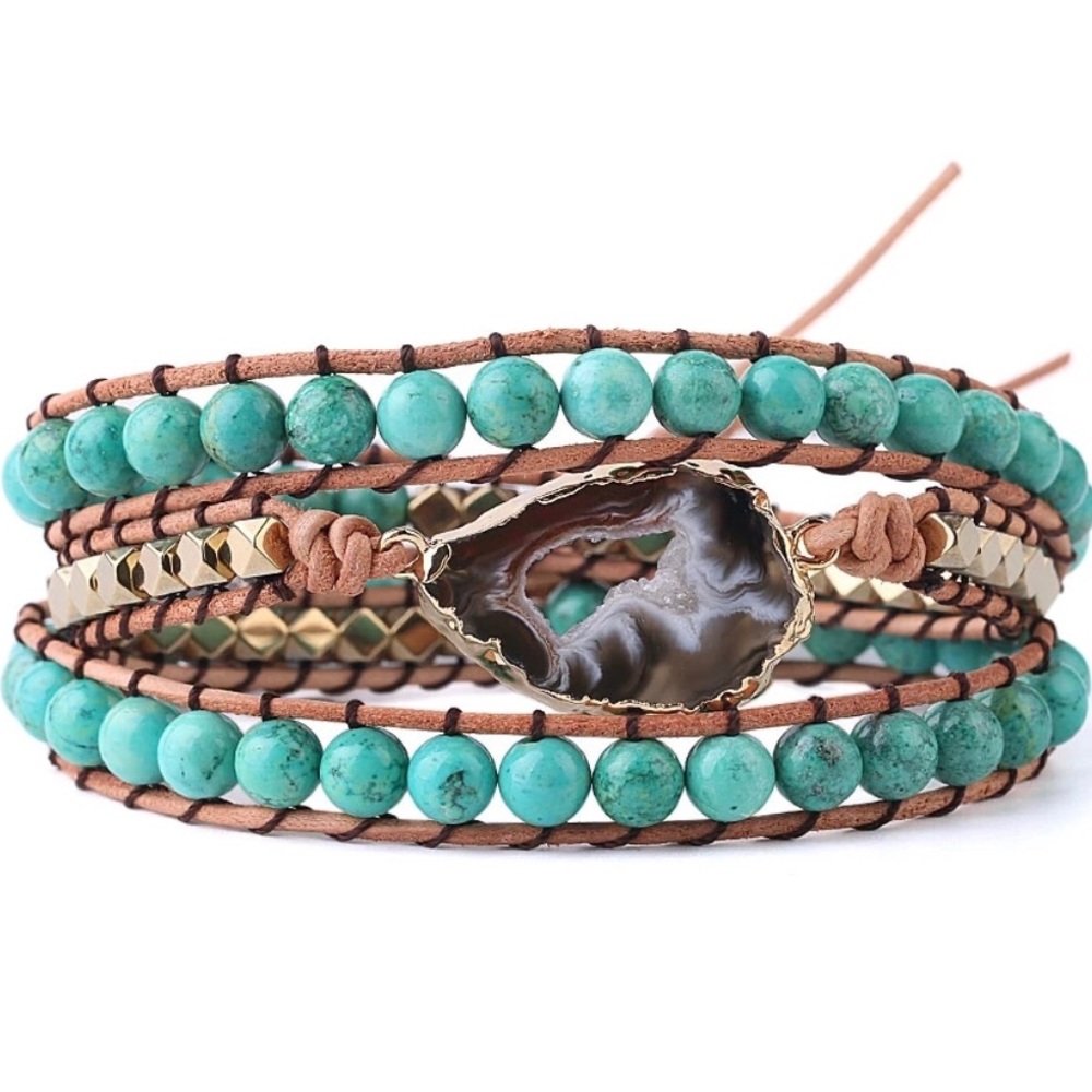 ONE LEFT! NEW! Agate-Slice Geode Turquoise Leather